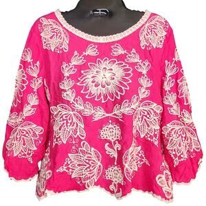 Anthropologie x Solitaire Boho Swing Top sz. XS Embroidered Pink Floral‎ NWT